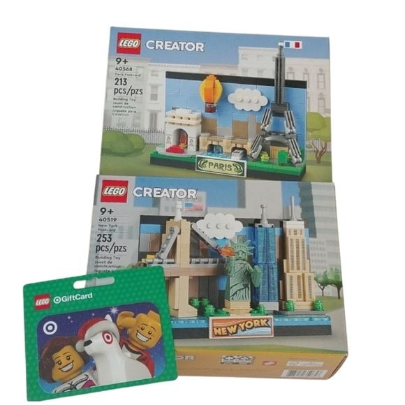 Lego 40568 Paris + 40519 New York Postcards Building Sets w/ Blank Target GC