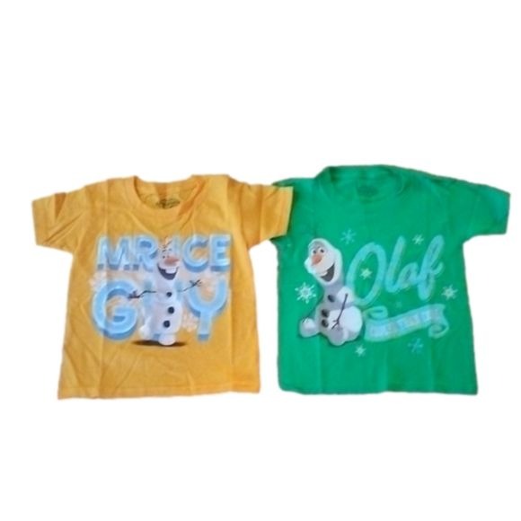 Disney FROZEN Olaf Tees T-Shirts, Gold + Green, Size 4