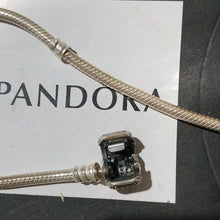 Load image into Gallery viewer, Pandora Sterling Silver Barrel Clasp Pandora Bracelet w/ Clear Pave Clasp 7.0&quot;
