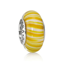 Load image into Gallery viewer, Pandora Retired Yellow Murano Glass Bead with Candy Stripes - 790678
