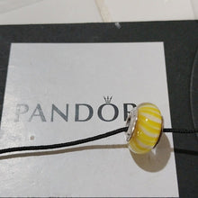 Load image into Gallery viewer, Pandora Retired Yellow Murano Glass Bead with Candy Stripes - 790678
