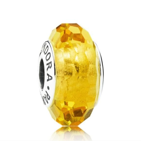 Pandora Sterling Silver Golden Yellow Fascinating  Murano Glass Bead - 791629