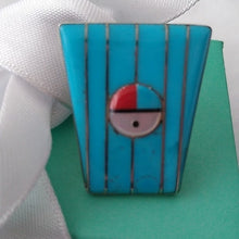 Load image into Gallery viewer, Vintage Zuni Sunface Sterling Silver+ Turquoise Bolo Tie Holder Accessory
