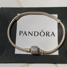 Load image into Gallery viewer, Pandora Sterling Silver Barrel Clasp Pandora Bracelet w/ Clear Pave Clasp 7.0&quot;
