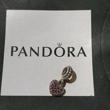 Load image into Gallery viewer, Pandora Sterling Silver Heart Dangle Bead with Red Pave Zirconia - 791023czr
