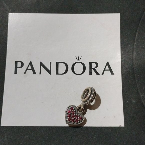 Pandora Sterling Silver Heart Dangle Bead with Red Pave Zirconia - 791023czr