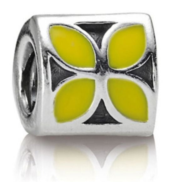 Pandora Retired Yellow Enamel Flower with Sterling Silver Bead - 790437EN06