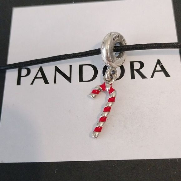 Pandora Sterling Silver Candy Cane Dangle Bead w/ Red Enamel 791193en09