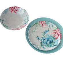 Load image into Gallery viewer, Melamine Sea Life Turtle Salad Plate, Aqua Blue Dinner Plate and matchin…
