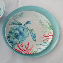 Load image into Gallery viewer, Melamine Sea Life Turtle Salad Plate, Aqua Blue Dinner Plate and matchin…
