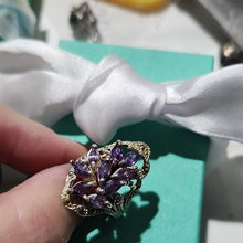 Load image into Gallery viewer, Elegant Purple Amethyst Sterling Silver + Marcasite Cocktail Ring, Size 8
