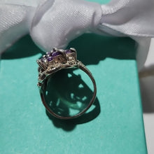 Load image into Gallery viewer, Elegant Purple Amethyst Sterling Silver + Marcasite Cocktail Ring, Size 8
