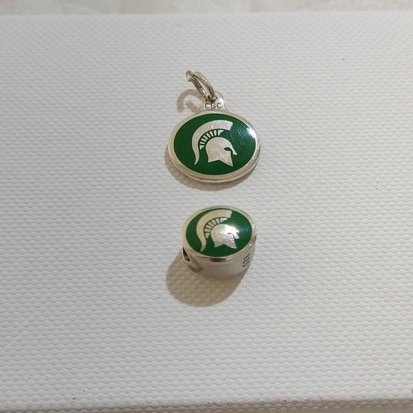 Sterling Silver MSU Michigan State Spartans Charm & Pendant Set