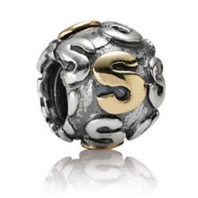 Load image into Gallery viewer, Pandora Retired Sterling Silver and 14K Gold Alphabet Bead - Letter S - 790298S

