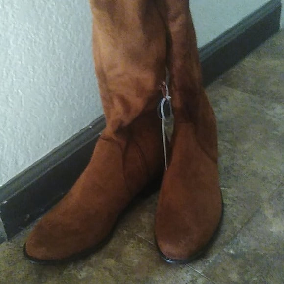 a new day Sidney Microsuede Cognac Over the Knee Boots, Size 8.5