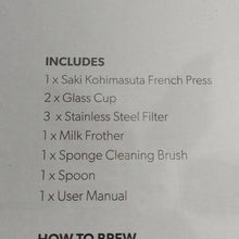 Load image into Gallery viewer, SAKI Kohimasuta Chrome Glass 8 Cup French Press coffee maker,  10 pc set
