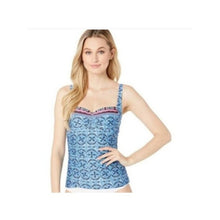 Load image into Gallery viewer, La Blanca The Realist Over the Shoulder Tankini Swim Top, Blue, size 4

