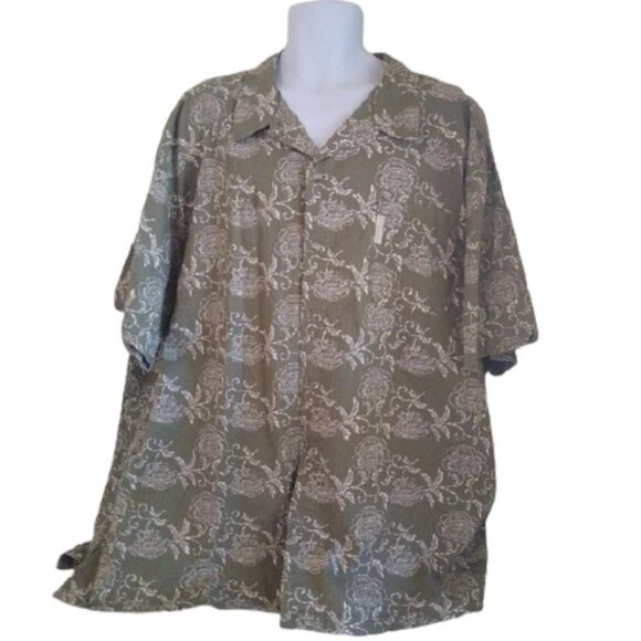 Columbia Textured Floral Shirt Sleeve Shirt, Sage Green, size 4XB 4XL