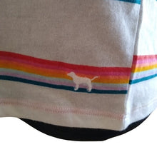 Load image into Gallery viewer, Junior's PINK Victoria's Secret Striped V Neck Tee shirt, White Multi,  Small
