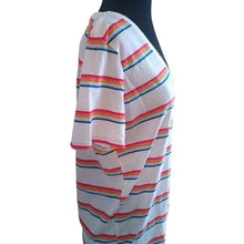 Load image into Gallery viewer, Junior's PINK Victoria's Secret Striped V Neck Tee shirt, White Multi,  Small
