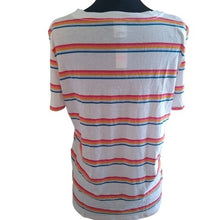 Load image into Gallery viewer, Junior's PINK Victoria's Secret Striped V Neck Tee shirt, White Multi,  Small
