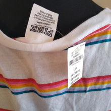 Load image into Gallery viewer, Junior's PINK Victoria's Secret Striped V Neck Tee shirt, White Multi,  Small

