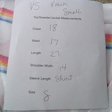 Load image into Gallery viewer, Junior's PINK Victoria's Secret Striped V Neck Tee shirt, White Multi,  Small
