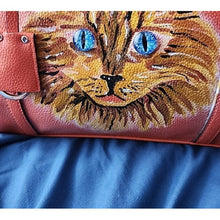 Load image into Gallery viewer, Dana Buchman Vibrant Orange Bella Tote with OOAK Kitty Cat Artwork
