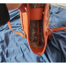 Load image into Gallery viewer, Dana Buchman Vibrant Orange Bella Tote with OOAK Kitty Cat Artwork
