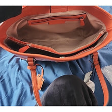 Load image into Gallery viewer, Dana Buchman Vibrant Orange Bella Tote with OOAK Kitty Cat Artwork
