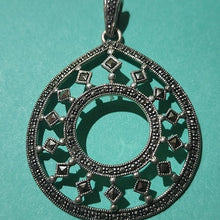 Load image into Gallery viewer, Sterling Silver &amp; Marcasite Teardrop with Inner Circle Pendant 2.5"

