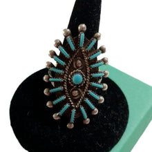 Load image into Gallery viewer, Sterling Silver Zuni Philander Gia Turquoise Petit Point Ring , Size 8.25

