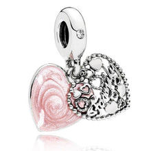 Load image into Gallery viewer, Pandora Pink Enamel &amp; Sterling Silver Double Heart Dangle Charm 796459en28
