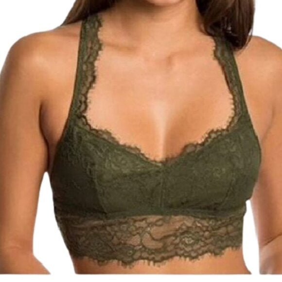 Candie's Juniors Eyelash Lace Bralette, Palm Olive,  size Large