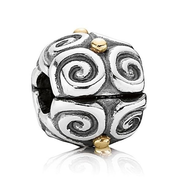 Pandora Retired Sterling Silver and 14K Gold Elemental Flow Clip - 790594