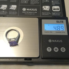 Load image into Gallery viewer, Sterling Silver + Purplish-Pink Sapphire Princess Cut Ring Thailand, size 6.5

