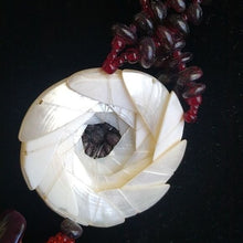 Load image into Gallery viewer, Artisan made Shell Flower, Garnet and Glass Bead Necklace
