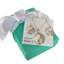 Load image into Gallery viewer, Sterling Silver+ Mother-of-Pearl Pendant + Earrings Set
