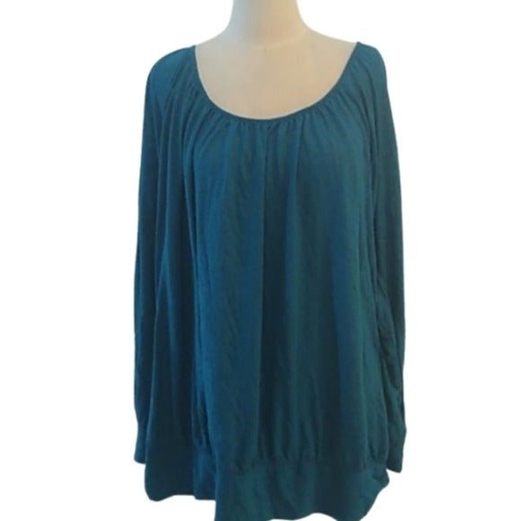 Lane Bryant Deep Teal Long Sleeved Metallic Weave Blouse,  SIZE 26/28