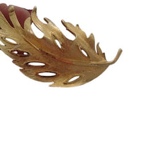 Load image into Gallery viewer, Vintage BSK Goldstone Metal Leaf Brooch
