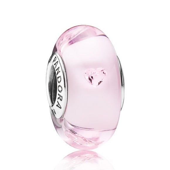 Pandora Sterling Silver Pink Hearts Effervescence Murano Glass Charm 791632cz