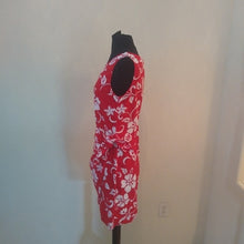 Load image into Gallery viewer, RJC Puanani Red &amp; White Hibiscus Faux Wrap Sleeveless Dress, Medium
