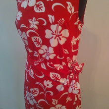 Load image into Gallery viewer, RJC Puanani Red &amp; White Hibiscus Faux Wrap Sleeveless Dress, Medium
