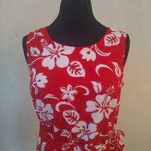 Load image into Gallery viewer, RJC Puanani Red &amp; White Hibiscus Faux Wrap Sleeveless Dress, Medium
