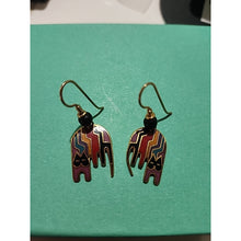 Load image into Gallery viewer, Vintage Laurel Burch Aztec Cat Dangle Earrings

