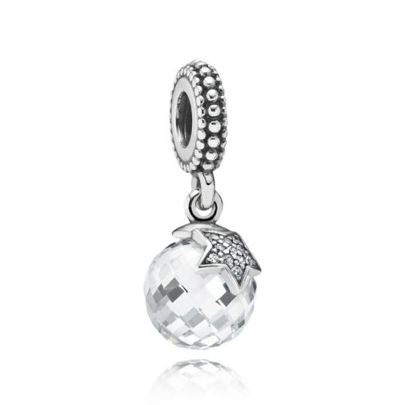 Pandora Retired Sterling Silver Moon and Star Dangle w/Clear Zirconia - 791392cz