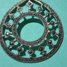 Load image into Gallery viewer, Sterling Silver &amp; Marcasite Teardrop with Inner Circle Pendant 2.5"
