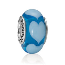 Load image into Gallery viewer, Pandora Murano Aqua Blue Hearts Charm 790657 Sterling Silver ALE 925
