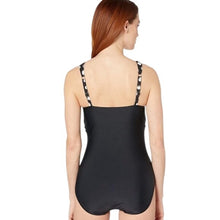 Load image into Gallery viewer, Maxine of Hollywood Dandelion Dot Drape Wrap Front Swimsuit, Black/White, 14
