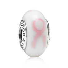 Load image into Gallery viewer, Pandora Sterling Silver Pink Ribbon Murano Glass Breast Cancer Awareness 790928
